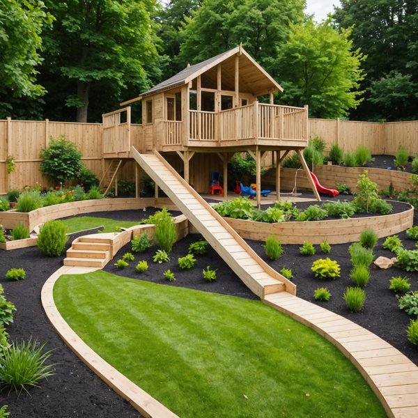 Comment créer un espace de jeu sécuritaire pour enfants dans un jardin en pente?
