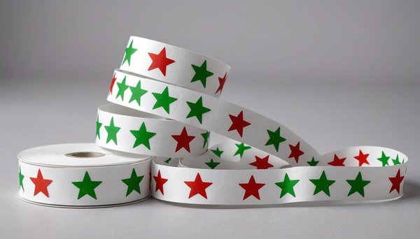 Bolduc papier rubens blanc étoiles vertes et rouges 10mm x 225m